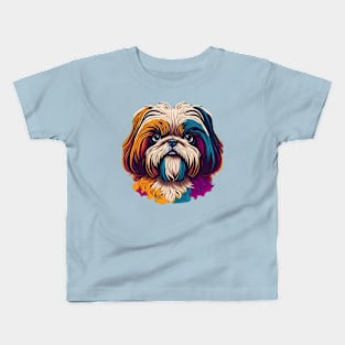 Cute Colorful Vivid Shih Tzu Face Kids T-Shirt